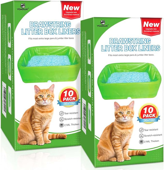 Jumbo Cat Litter Box Liners Extra-Thick 2MIL Heavy Duty Cat Litter Liner Bags 36" x 19" Drawstring Kitty Litter Pan Liners 20 Count