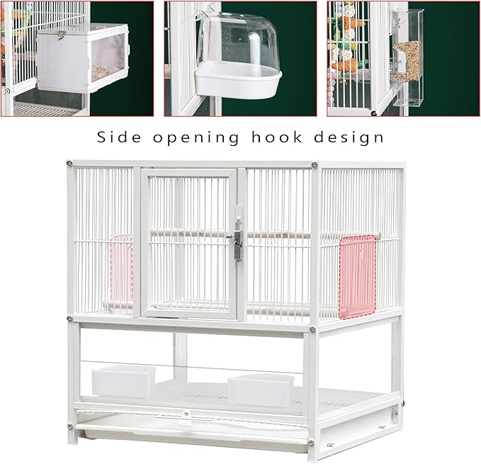 Parakeet Cage Wrought Iron Breeding Flight 30 Inch Height Wrought Iron Bird Cage with Rolling Stand for Conures Lovebirds Cockatiels Finches, White