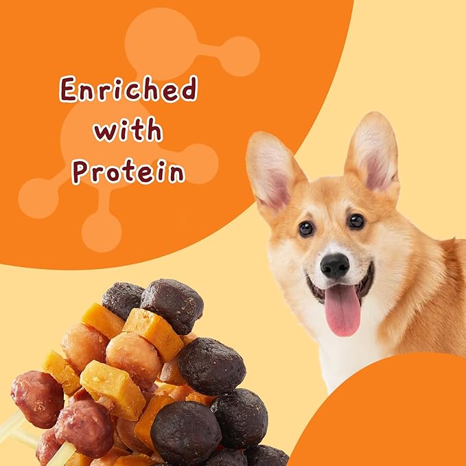 Jungle Calling Dog Treats, Six Flavor Dog Kabob with Cod, Rawhide Free Dog Chews, Made with Chicken, Duck, Beef, Sweet Potato and Pumpkin, Cod Sticks for Dogs