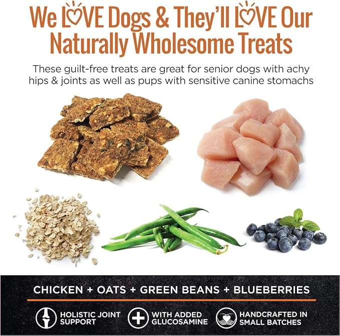 All Natural Dog Treats - Healthy Hip and Joint Chicken Dog Biscuits with Glucosamine - Ideal for Senior Dogs and Sensitive Stomachs - Dehydrated, Crunchy, Human-Grade, Made in USA - 8oz