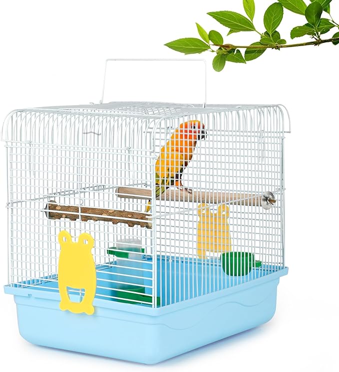 Travel Bird Cages for Cockatiels - Parrot Cage Starter Kit with Stand Accessories Birdcage Great for Parakeets Lovebirds Parrotlets Finches Canaries and More Small Birds(Blue)