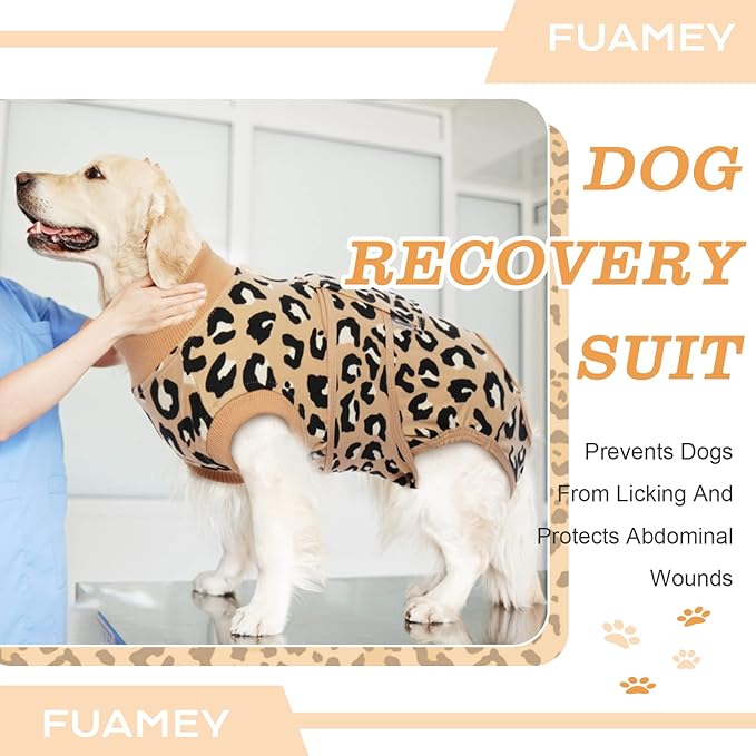 FUAMEY Recovery Suit for Dogs After Surgery,Soft Breathable Dog Bodysuit E-Collar & Cone Alternative Surgical Suit,Male Female Dog Neuter Spay Suits Anti Licking Wounds Onesie Brown Leopard M