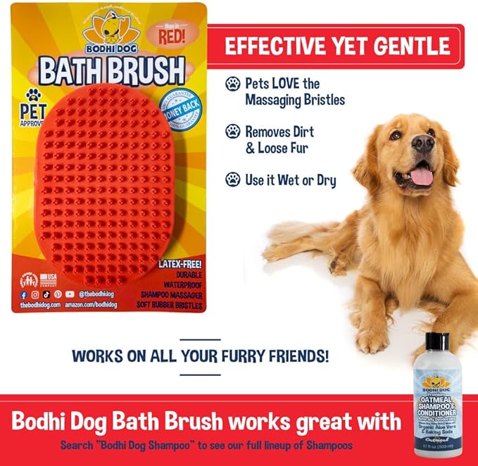 Bodhi Dog Shampoo Brush | Pet Shower & Bath Supplies for Cats & Dogs | Dog Bath Brush for Dog Grooming | Long & Short Hair Dog Scrubber for Bath | Professional Quality Dog Wash Brush