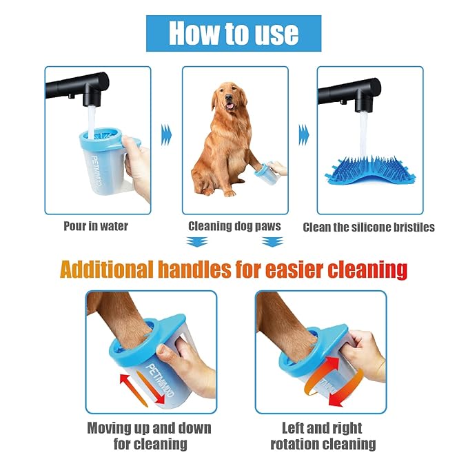 Dog Paw Cleaner for Dogs with Handle,Dog Paw Washer,Portable Pet Foot Cleaner, Medium, Blue
