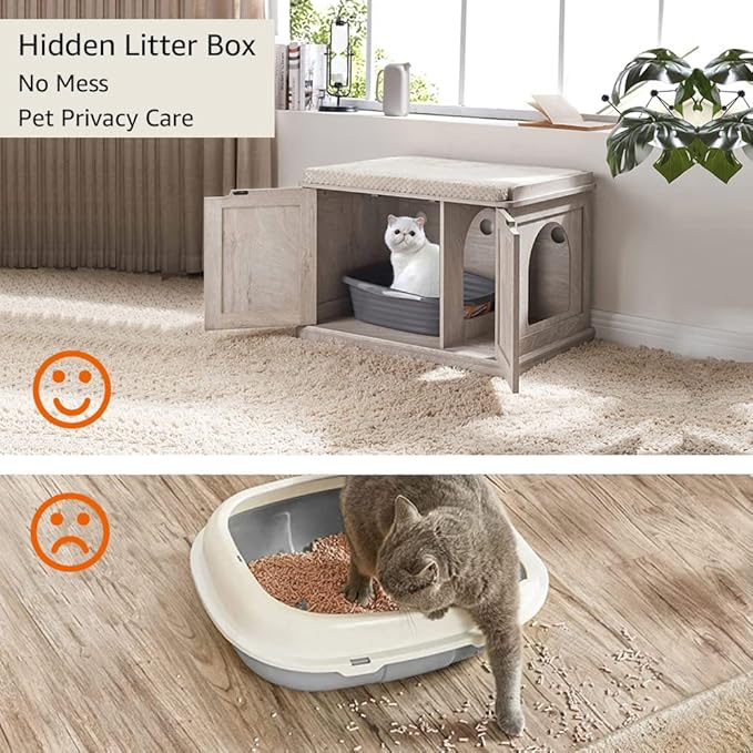 unipaws Cat Litter Box Enclosure Furniture, Cat Washroom, Hidden Litter Box Cover, Cabinet for Large Cat, Dog Proof Cat Litter Boxes, Hideaway Litter Box, Cat House, Weathered Grey