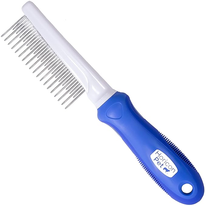 Detangling Dog Comb with Long & Short Stainless Steel Metal Teeth - Dogs, Cats & Small Animals for Removing Matted Fur, Knots & Tangles