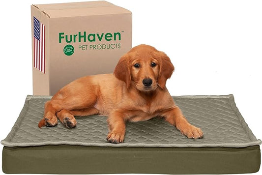 Furhaven Water-Resistant Cooling Gel Dog Bed for Medium/Small Dogs w/ Removable Quilt Top & Washable Cover, For Dogs Up to 35 lbs - Indoor/Outdoor Quilt Top Convertible Mattress - Dark Sage, Medium