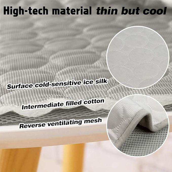 VeMee Summer Cooling Mat for Dogs Cats Ice Silk Self Dog Cooling Mat Breathable Pet Crate Pad Portable & Washable Pet Cooling Blanket for Outdoor or Home (40 X 28in, Grey)