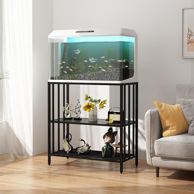 Fish Tank Stand with Metal Shelves, 40 Gallon Aquarium Stand Heavy Duty Turtle Tank Terrariums Tank Breeder Reptile Tank Stand for Home Office, 36.6” x 18.5” x 29.5” (Black)