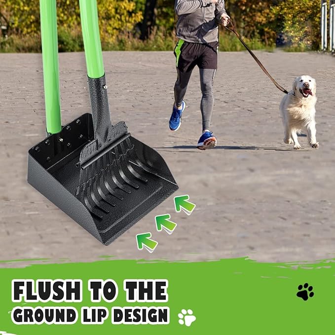 Pooper Scooper, Dog Pooper Scooper Long Handle Stainless Metal Tray and Rake Set for Medium Small Dogs Heavy Duty - Use on Grass, Dirt or Gravel - Pet Supplies (Green)