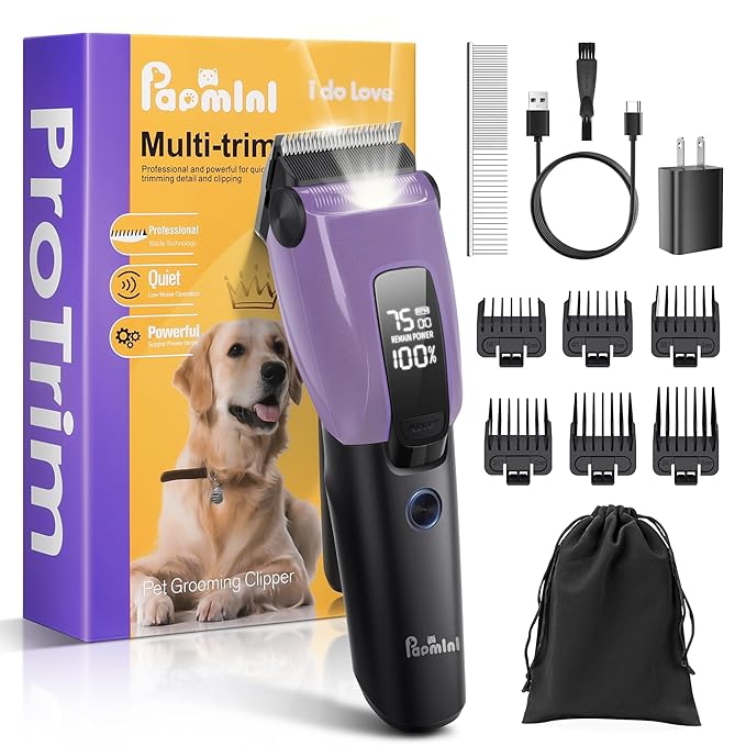 Dog Grooming Kit for Thick Heavy Coats,Dog Clippers for Grooming with LED Display,Heavy Duty Rechargeable Dog Trimmer,Dog Grooming Supplies with Storage Bag,Quiet Cordless Shaver for Cats Pets