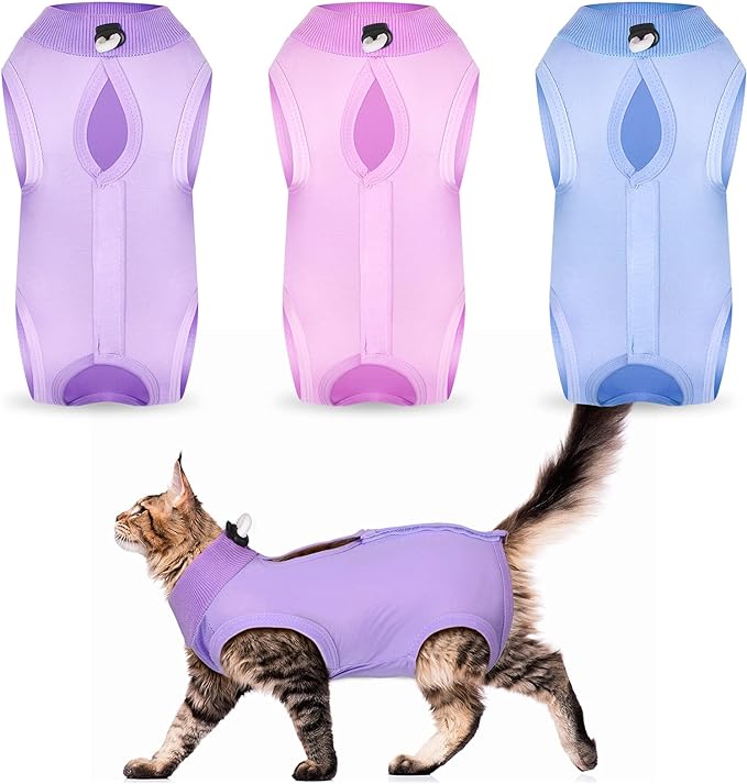 3 Pieces Cat Recovery Suit Kitten Recovery Suit E-Collar Alternative for Cats and Dogs Abdominal Skin Anti Licking Pajama Suit (Medium, Solid Pattern)