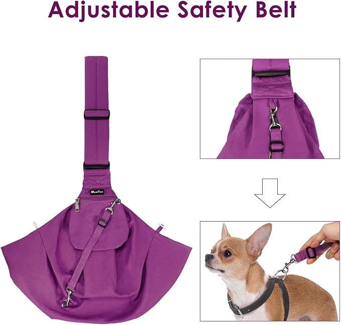 SlowTon Dog Carrier Sling - Thick Padded Adjustable Shoulder Strap Dog Carriers for Small Dogs, Puppy Carrier Purse for Pet Cat with Front Zipper Pocket Safety Belt Machine Washable (Fuchsia M)