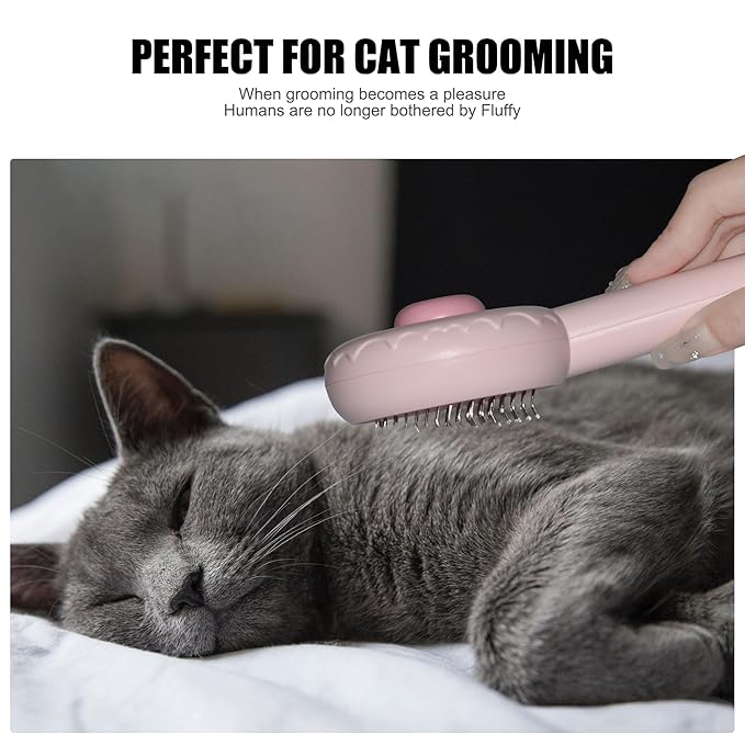 Cat Grooming Brush - Dog Cat Bunny Pet Self Cleaning Slicker Brush - Easy to Remove Loose Undercoat, Pet Massaging Tool Suitable for Pets with Long or Short Hair（Pink)