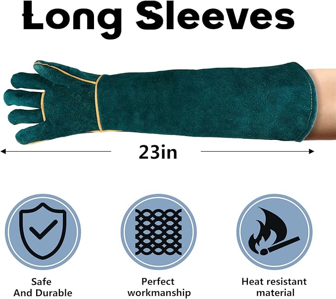 Animal Handling Gloves Bite Proof with 40inch Collapsible Snake Hook,Suitable for Falcon Dog Cat Bird Reptile Snake