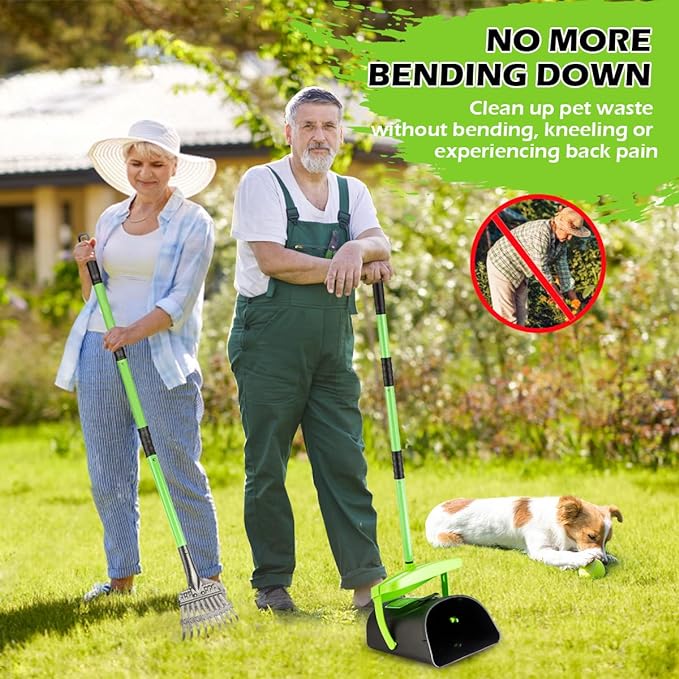 Pooper Scooper Swivel Bin & Rake Kit with 20 Waste Bags, 36.6" Long Handle Adjustable Portable Non-Breakable Dog Pooper Scooper for Large Medium Small Dogs, Poop Scooper for Lawn Yard Dog Kennel