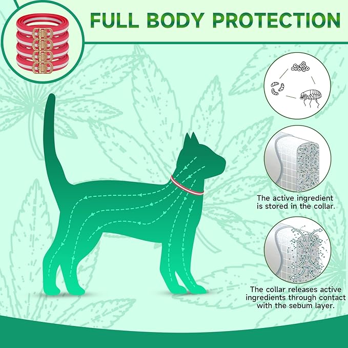 4 Pack Flea Collar for Cats, 32 Months Flea and Tick Collars for Cats, Flea and Tick Prevention for Cats Collar, Waterproof Cat Flea Collar, Adjustable Cat Flea and Tick Collar, Red & White