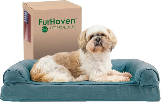 Furhaven Orthopedic Dog Bed for Medium/Small Dogs w/ Removable Bolsters & Washable Cover, For Dogs Up to 35 lbs - Plush & Suede Sofa - Deep Pool, Medium