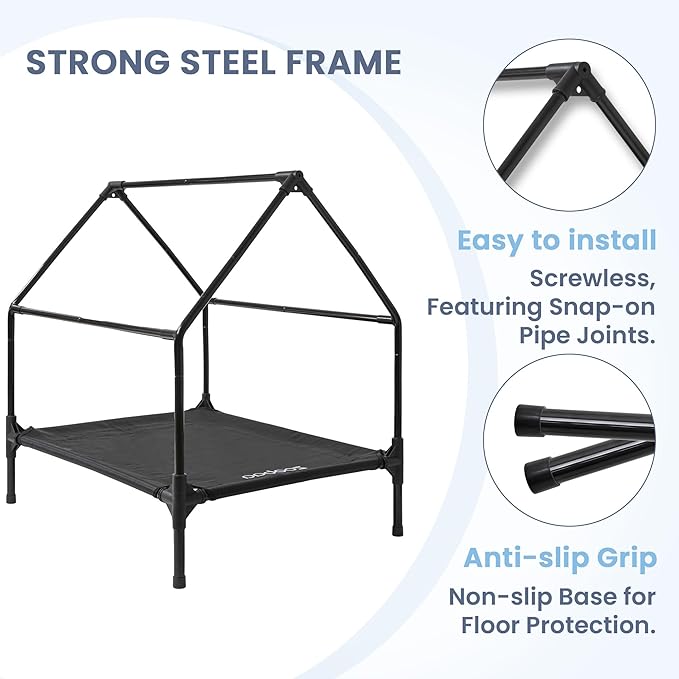 35" 2-in-1 Large Dog House, Dog House for Large Dog Indoor or Outside, Weatherproof 600D PVC Dog House Outdoor, Featuring Breathable 2x1 Textilene Elevated Dog Bed, Easy Clean and Assemble