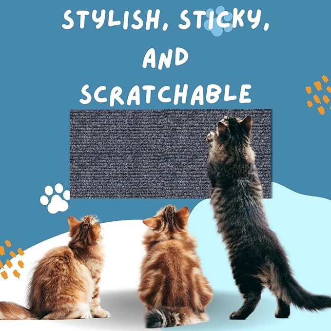 Cat Scratch Mat (Dark Grey, 10-Pack), 23.6’’ x 11.8’’ Cat Wall Stracther, Versatile Self-Adhesive Replacement Easy Use for Cat Trees, Cat Wall Furniture, Scratching Posts, and Couch Protection