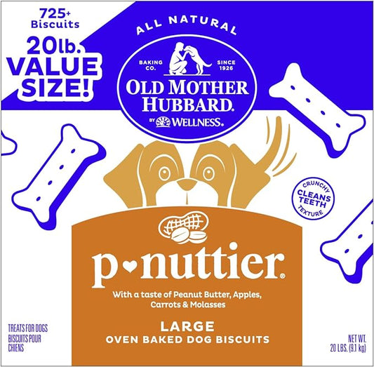 Old Mother Hubbard by Wellness Classic P-Nuttier Natural Dog Treats, Crunchy Oven-Baked Biscuits, Ideal for Training, Large Size, 20 Pound Box