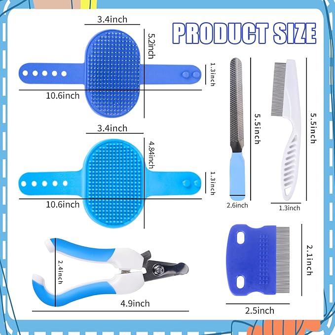 6-Piece Rabbit Grooming Kit, Small Animal Grooming Kit with Pet Hair Remover, Pet Nail Clipper, Flea Comb, Pet Shampoo Bath Brush for Rabbit, Hamster, Bunny, Guinea Pig