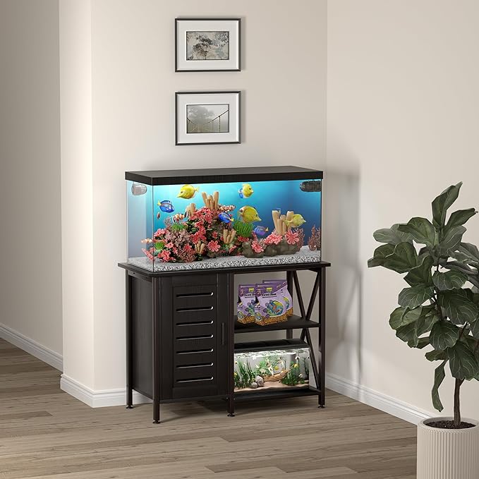 40-50 Gallon Fish Tank Stand, Aquarium Stand with Cabinet Accessories Storage, Heavy Duty Metal Frame, 40.55" L*18.89" W Tabletop, 850LBS Capacity, Black PG02YGB