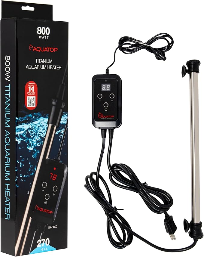 Aquatop 800W Titanium Heater with Controller - Fully Submersible For Fish Tanks Up To 270 Gallons, 68-92 Adjustable Temperature, Durable Water Heater, Aquarium Heater For Turtles & Large Fish, TH-C800