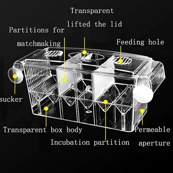 Tfwadmx Fish Breeding Box, 3 Rooms HD Aquarium Breeder Box with Suction Cups Fish Baby Hatchery Acrylic Fish Incubator Isolation Box with Artificial Plant for Guppy Baby Fish Hatchery