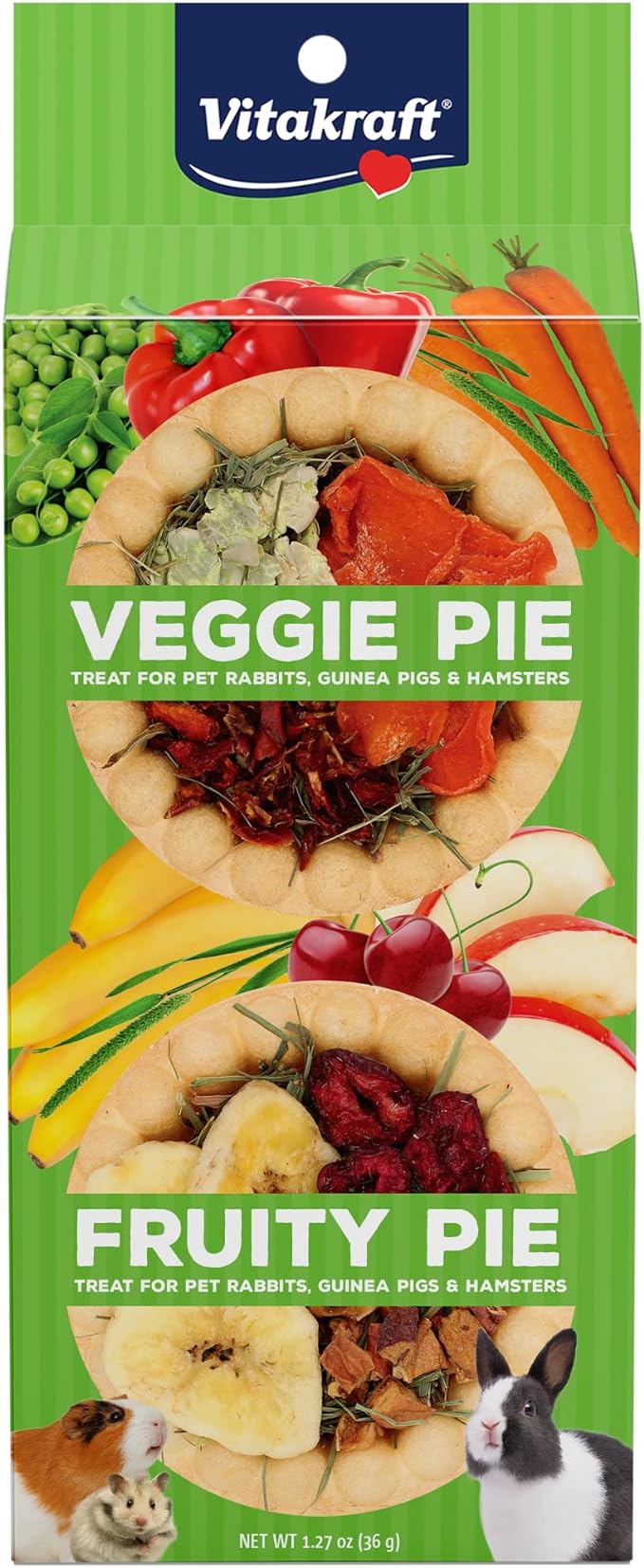 Vitakraft Veggie & Fruity Pie Treat for Pet Rabbits, Guinea Pigs, and Hamsters, 2 Pies,brown,24" x 50", 1.27 Ounce (Pack of 1)