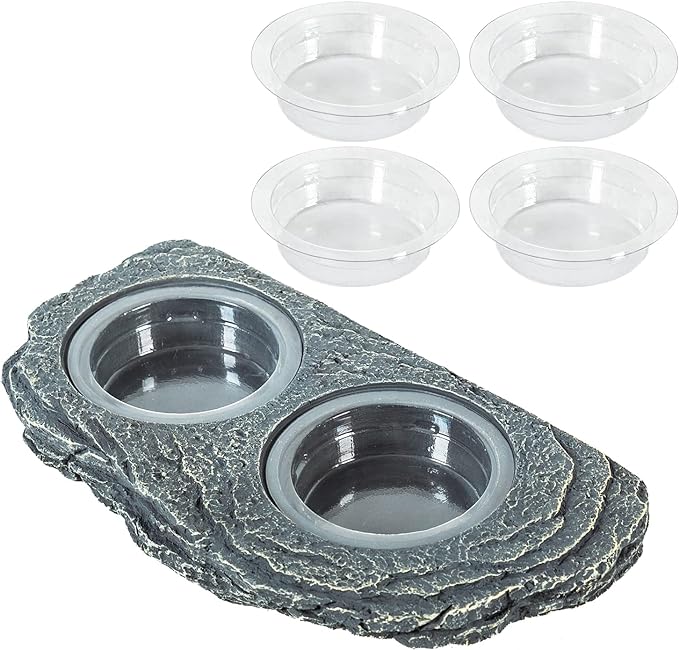 REPTIZOO Reptile Magnetic Feeder Ledge, Double Bowl Reptile Food Dish with 6PCS Feeding Cups Food Water Feeder for Crested Gecko Lizard Chameleon Pets