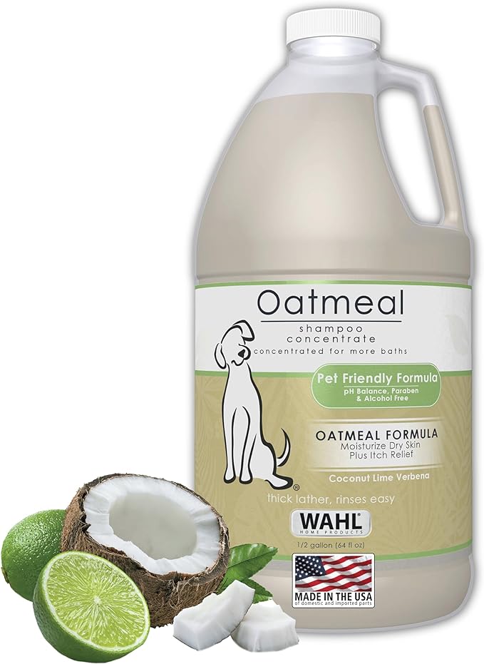 Wahl USA Dry Skin & Itch Relief Pet Shampoo for Dogs – Oatmeal Formula with Coconut Lime Verbena - 64 Oz - Model 821004-050