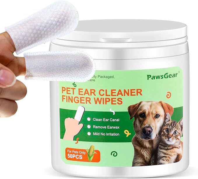 Ear Wipes for Dogs and Cats - Soothing Cleansing, Odor Removal, Natural Plant Extracts, 50 Count