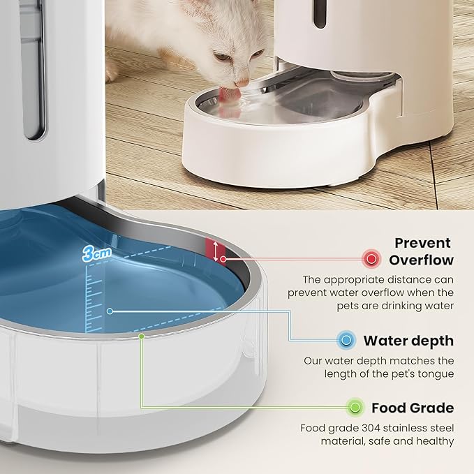 CZPET Automatic 6L Dog and Cat Water Dispenser with Stainless Steel Bowl Gravity Waterer,100% BPA-Free,Large Capacity and Drinking Area Noise-Free for Pets(6L Water Dispenser, White)