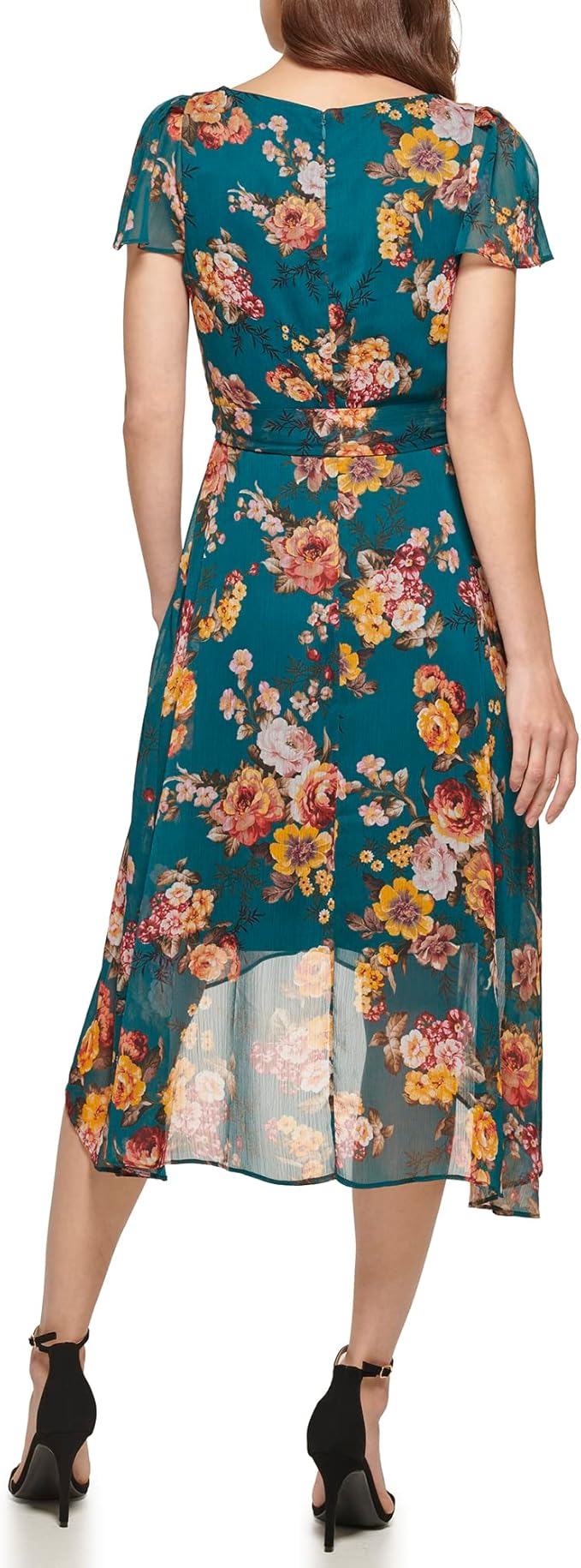 DKNY Women's Short Sleeve Asymmetrical Hem Faux Wrap Dress