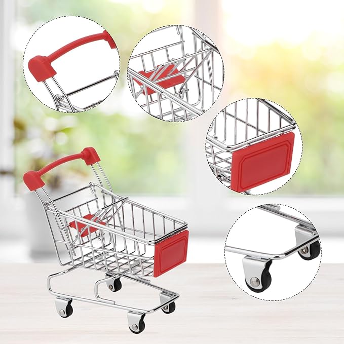 Hypeety Mini Shopping Cart Trolley Bird Parrot Pet Intelligence Utility Handcart Model Storage Toy Decoration Toys (Red)