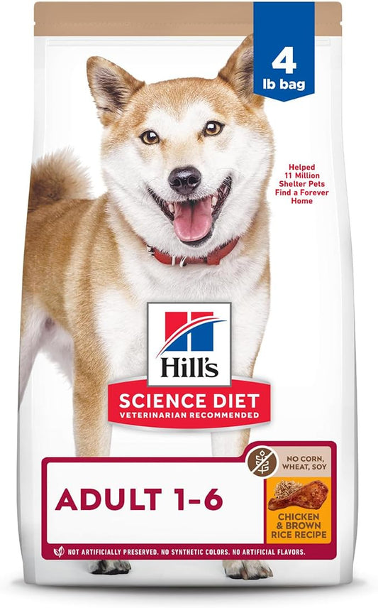 Hill's Science Diet Adult 1-6, Adult 1-6 Premium Nutrition, Dry Dog Food, No Corn, Wheat, Soy Chicken & Brown Rice, 4 lb Bag