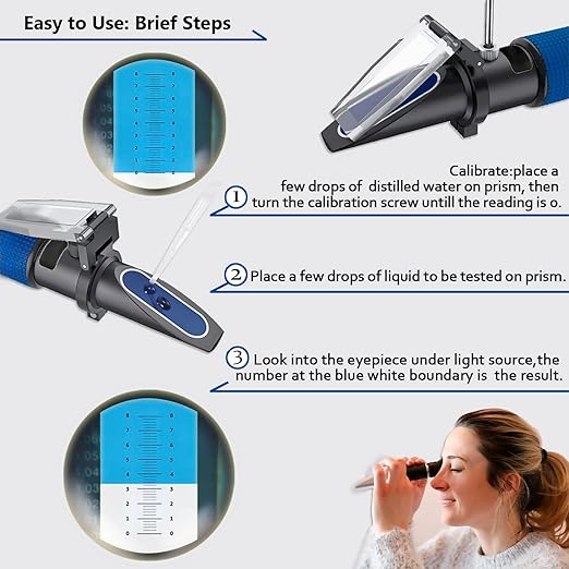 Salinity Refractometer for Seawater and Marine Fishkeeping Aquarium, Saltwater Pool, with ATC Function, Dual Scale: Salinity 0-100‰ and Corresponding Specific Gravity