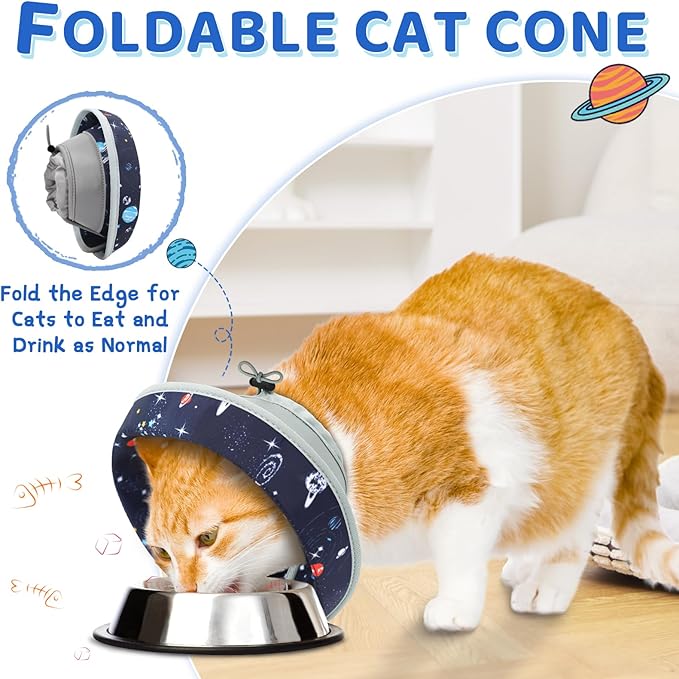 Cat Cone, Adjustable Cat Cone Collar Soft to Stop Licking, Foldable Cute Cat Cone Alternative, Water Resistant Neck Cone for Cats, Lightweight Cat Recovery E Collar for Cat Kitten（Grey, S