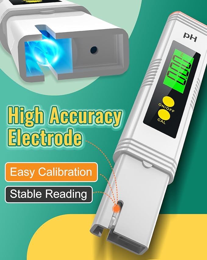 PH Meter for Water, PH Tester 0.01High Accuracy Water Quality Tester with 0-14 PH Measurement Range, PH Meter for Household Drinking, Pool, Aquarium, Aquaculture, Lab, Beer Brewing & Wine