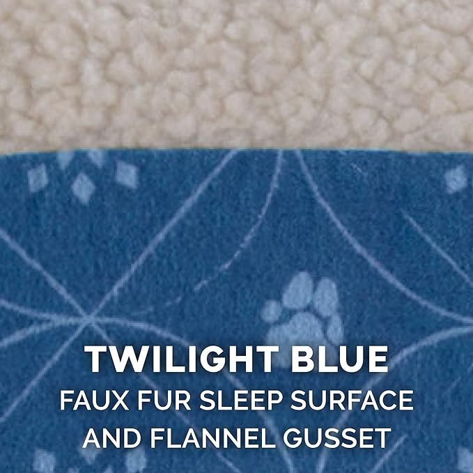 Furhaven Memory Foam Dog Bed for Small Dogs w/ Removable Washable Cover, For Dogs Up to 20 lbs - Sherpa & Flannel Paw Print Deluxe Mattress - Twilight Blue, Small