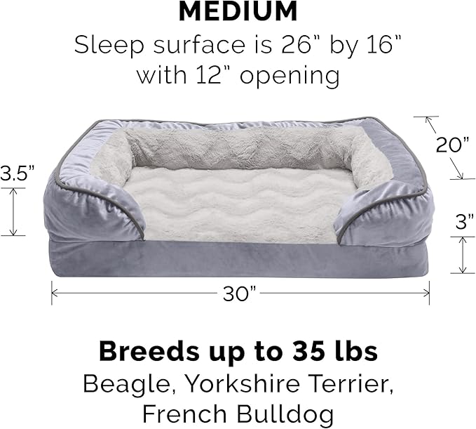Furhaven Replacement Dog Bed Cover Perfect Comfort Plush & Velvet Waves Sofa-Style, Machine Washable - Granite Gray, Medium