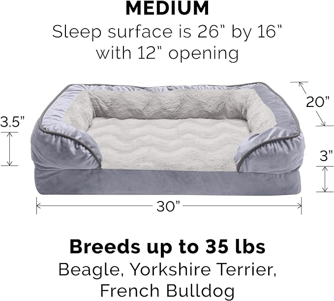 Furhaven Orthopedic Dog Bed for Medium/Small Dogs w/ Removable Bolsters & Washable Cover, For Dogs Up to 35 lbs - Plush & Velvet Waves Perfect Comfort Sofa - Granite Gray, Medium