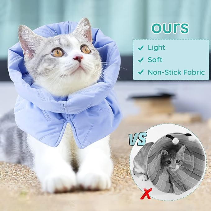 Cat Recovery Collar, Soft Adjustable Cat Cone Alternative, Lightweight Waterproof Fasteners Collars for Cats Kittens Puppies, After Surgery Stop Licking and Daily Use (Neck girt 6.3"-9.1")