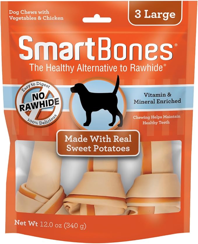 SmartBones Large Chews, Treat Your Dog to a Rawhide-Free Chew Made With Real Meat and Vegetables 3 Count (Pack of 24)