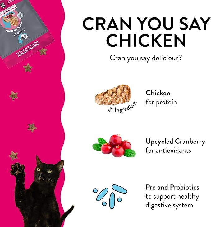 Shameless Pets Crunchy Cat Treats - Kitty Treats for Cats with Digestive Support, Natural Kitten Treats with Real Chicken, Healthy Flavored Feline Snacks - Cran You Say Chicken, 1-Pk