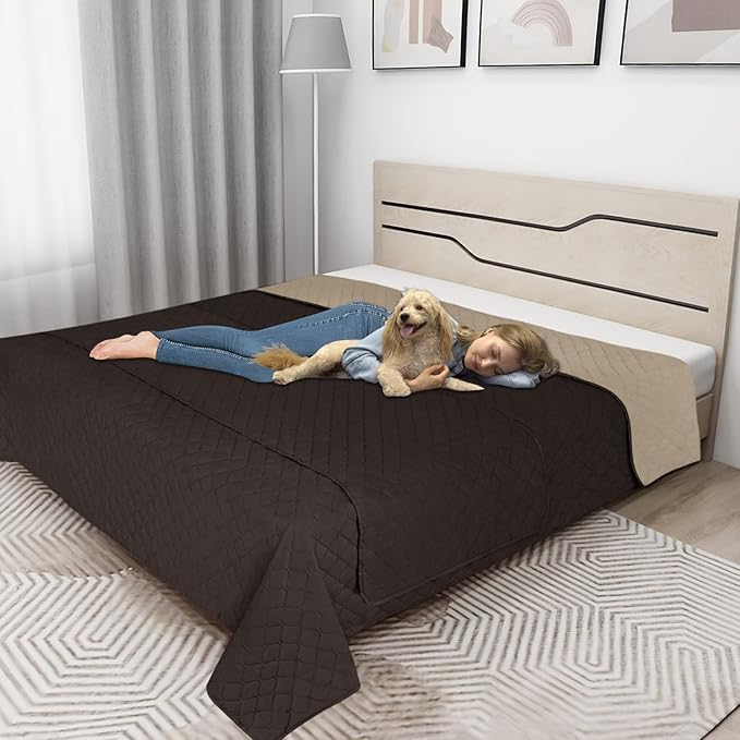 Easy-Going 100% Waterproof Dog Bed Cover Reversible Leak Proof Couch Cover Washable Sofa Cover Furniture Protector Blanket for Pets Kids Children Dog Cat (96x90 Inch, Chocolate/Beige)