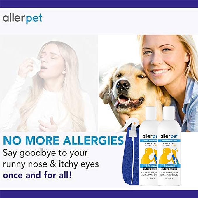 Allerpet Multi-Pet Dander Remover with FREE Application Mitt & Sprayer - Best Pet Dander Remover for Allergens - For Dog/Cat Dry Skin Treatment - Made in USA - 2 Pack (12oz)