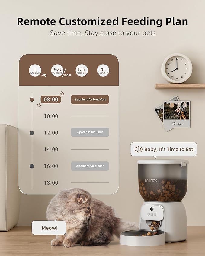 Automatic Cat Feeder with Camera, 1080P HD Video Cat Food Dispenser with Stainless Steel Bowls WiFi Automatic Pet Feeder with 2 Way Audio,Smart App Control