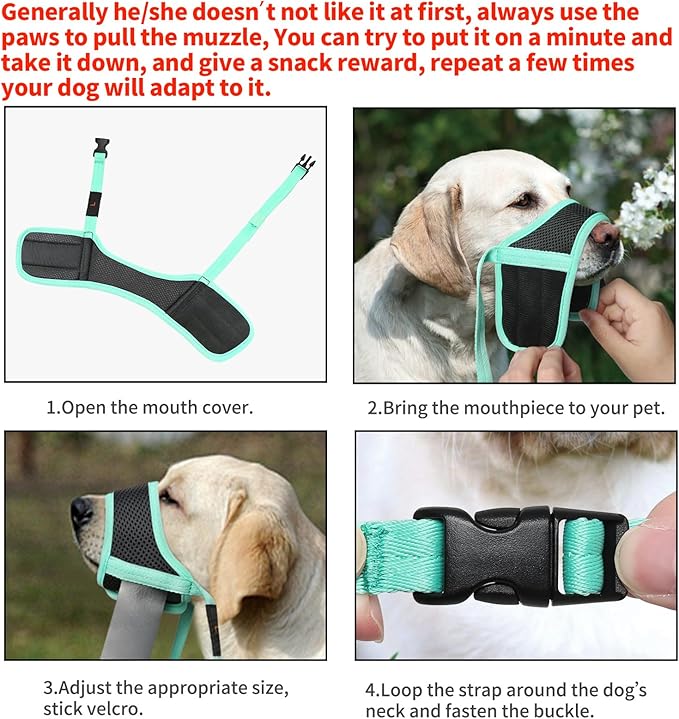 HEELE Dog Muzzle, Soft Mesh Breathable Muzzle with Adjustable Straps for Small Medium Large Dogs, Prevent Biting, Licking and Chewing, Allow Drinking Panting Green X-Large